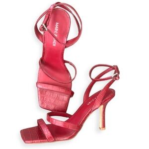 Marc Fisher faux leather red open tie strappy square toe  heels